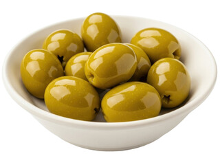 Isolated olives in bowl, shiny green olives, perfect for appetizer, tasty mediterranean food