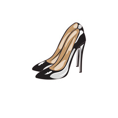 Black elegant high-heeled shoes. Elegant fashionable footwear. Flat vector isolated on white background. Women's party shoes.
