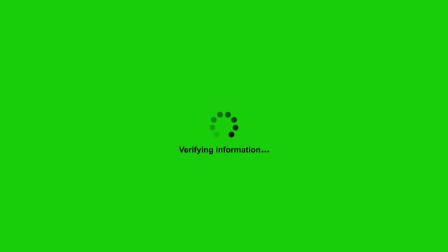 Spinning circular loading icon with text Verifying information. Spinning waiting icon on background. Loading circle animation. Seamless Loop
