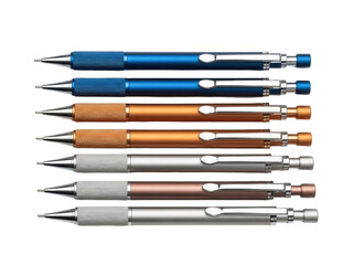 Isolated set of drafting mechanical pencils with metal clips for design, sketching and note taking