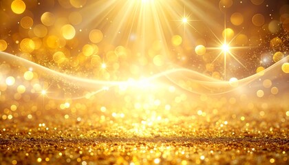 Bright golden light shines with sparkling effects creating a festive mood in a captivating scene of shining particles