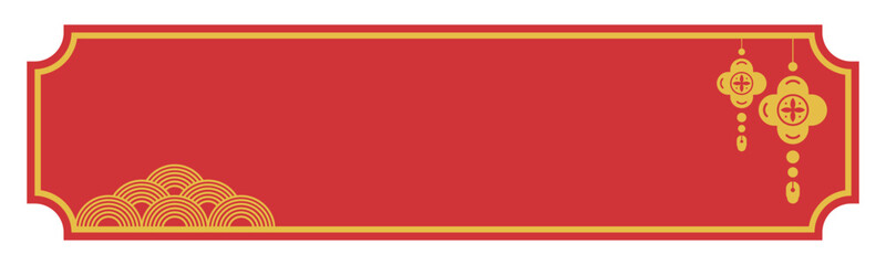 Vibrant Red Banner Design with Golden Coins and Auspicious Lanterns