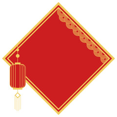 Red Diamond Frame with Chinese Lantern and Ornaments