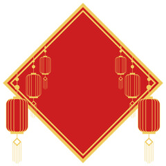 Red Diamond Frame with Chinese Lanterns