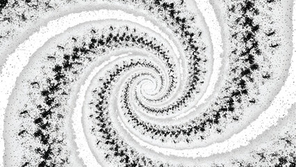 Dust particle powder white and black spiral swirl texture effect design element abstract graphic pattern endless tornado vortex hurricane transparent background optical illusion