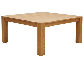 Isolated square wooden table with thick legs, studio shot featuring furniture design, indoor
