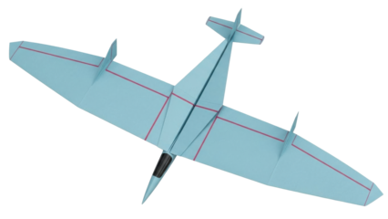 Isolated Blue Paper Airplane Folding Propeller Aircraft Toy Model Wings Aeronautics Design