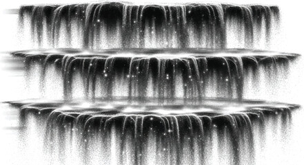 Collection of three realistic waterfall cascades with sparkling water drops and mist isolated on transparent background creating serene natural beauty