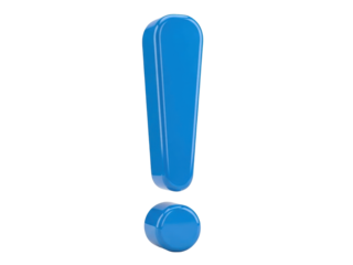 Isolated shiny blue exclamation point makes a bold statement on various concepts and ideas