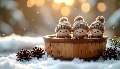 温泉に入る雪だるまのマスコット