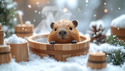 温泉に入るカピバラマスコット