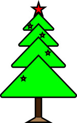 green christmas tree vector icon with star ornament decoration 