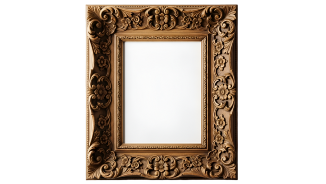 Ornate golden baroque frame with empty center isolated on transparent background - Powered by Adobe