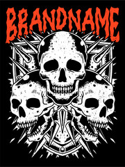 tshirt illustration design metal band merchandise three skull