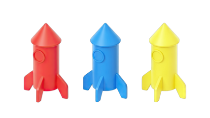 Colorful Toy Rockets on White Background