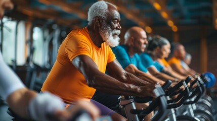 An elderly man exercises in a gym, emphasising the inspiring backdrop for topics on healthy longevity and active lifestyles.