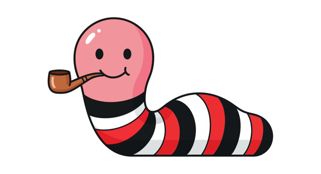 Illustrative charming worm character with a distinguished smoking pipe illustration