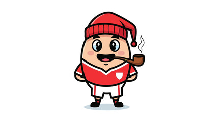 Playful egg-shaped character donning a red attire and smoking pipe illustration