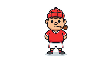 Naklejka premium Stylized cartoon character with a pipe, red beanie, and matching sports attire illustration