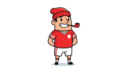 Cartoonish character enjoying a smoking pipe while casually dressed in sportswear