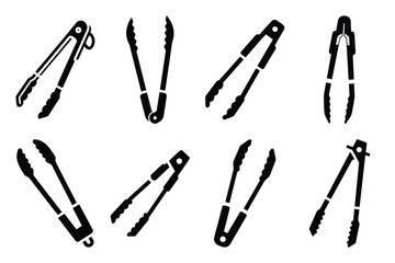 Fototapeta premium Set of Minimalist black bbq tongs kitchen tool silhouette icon set