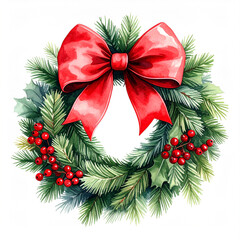 Plakat Bożonarodzeniowy wieniec z czerwoną kokardą