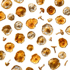 Exquisite Pattern of Dried Saffron Milk Caps Mushrooms on Cream Background