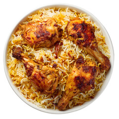 Exquisite Chicken Biryani Presentation on White Background for Culinary Marketing