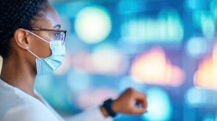 Professional working with data on a screen in a modern office setting