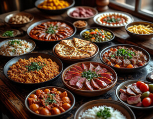 Obraz premium Assortment of East Asian dishes, traditional food variety