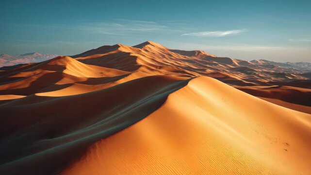Golden sand dunes under clear desert sky