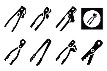 Set of Minimalist black ice clip kitchen tool silhouette icon set