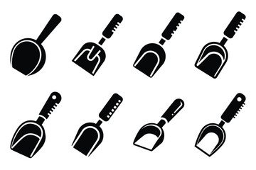 Set of Minimalist black ice scoop kitchen tool silhouette icon set