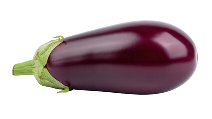 Shiny purple eggplant isolated PNG, fresh aubergine vegetable on transparent background for healthy eating and vegetarian recipes