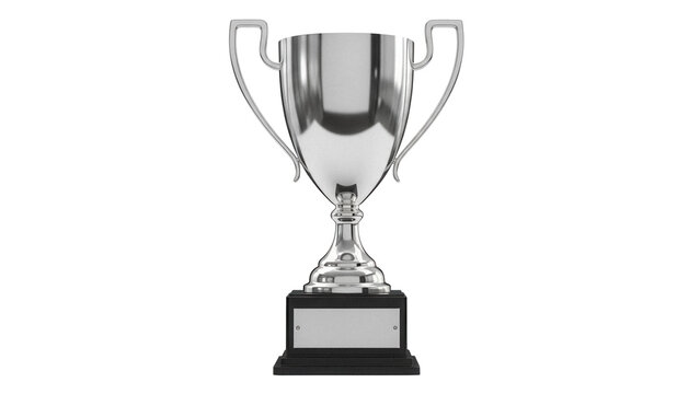 Shiny silver trophy cup isolated PNG, award prize for winning a competition or championship, achievement and success concept on transparent background