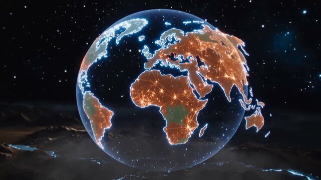 A cinematic vision of global synchronization, where flowing electric energy forms a glowing world map, locking into two eternal rhythms&mdash;blue 60 Hz and amber 50 Hz&mdash;symbolizing planetary unity.