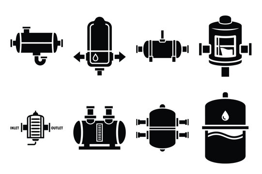 Set of Minimalist black oil separator kitchen tool silhouette icon set