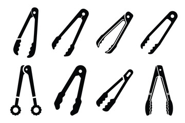 Set of Minimalist black pickle tong kitchen tool silhouette icon set