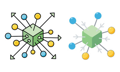 Central node connecting multiple elements, data distribution, network hub icon illustration vector