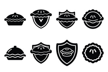 Set of Minimalist black pie shield kitchen tool silhouette icon set