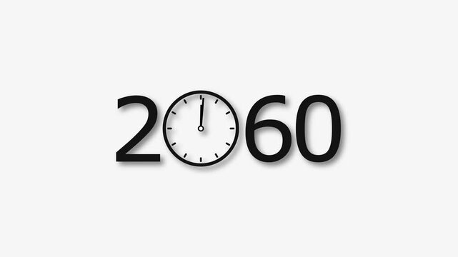 2060 Year clock animation on white background. Digital clock icon and calendar icon concept 4k video.