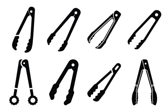 Set of Minimalist black pickle tong kitchen tool silhouette icon set