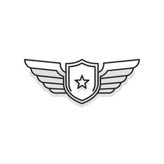 Obraz premium Minimalist winged emblem design featuring a central shield and symmetrical wings