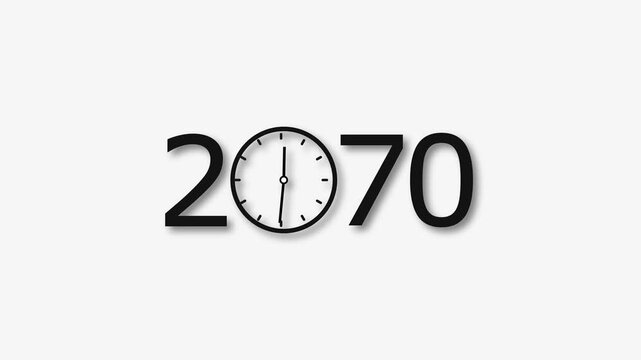 2070 Year clock animation on white background. Digital clock icon and calendar icon concept 4k video.