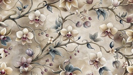 Luxurious baroque style seamless pattern with phalaenopsis orchids and winding branches © nusyer