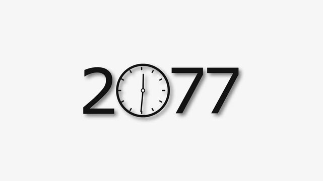 2077 Year clock animation on white background. Digital clock icon and calendar icon concept 4k video.