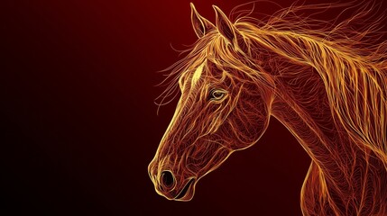 Elegant Abstract Horse Line Art Illustration in Warm Tones Against a Dark Background for Art Lovers