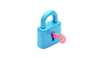 Blue Padlock with Pink Key: Security Concept