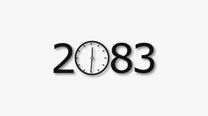 2083 Year clock animation on white background. Digital clock icon and calendar icon concept 4k video.