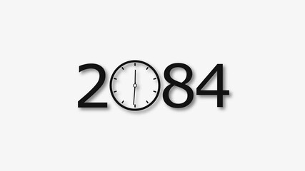 2084 Year clock animation on white background. Digital clock icon and calendar icon concept 4k video.